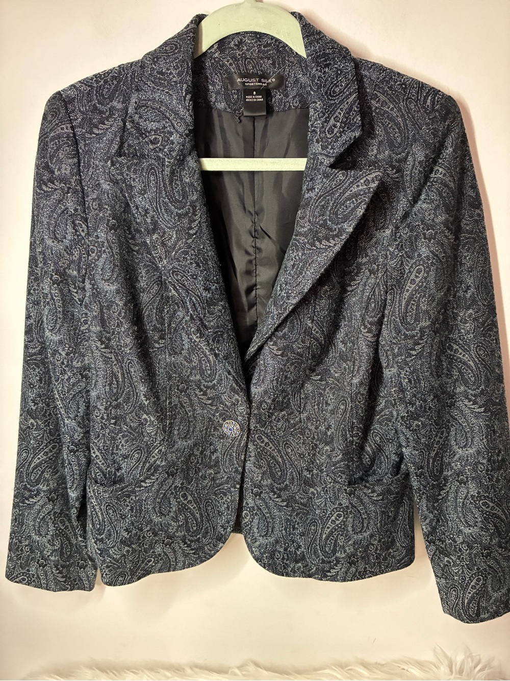 august silk Navy Paisley Single-Button Blazer